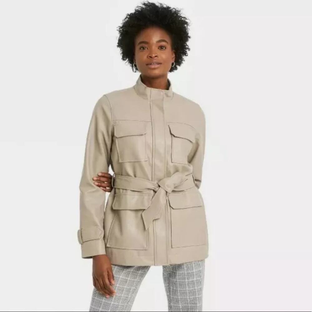 A New Day Faux Leather Jacket Tan Women’s Size Large NEW - Picture 9 of 11